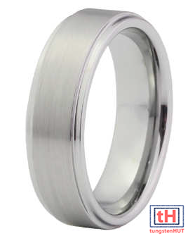 Brushed Tungsten Carbide Ring With Stepped Edges 6MM