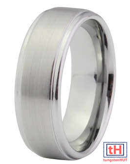 Brushed Tungsten Carbide Ring With Stepped Edges 8MM