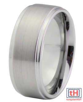 Brushed Tungsten Carbide Ring With Stepped Edges 9MM