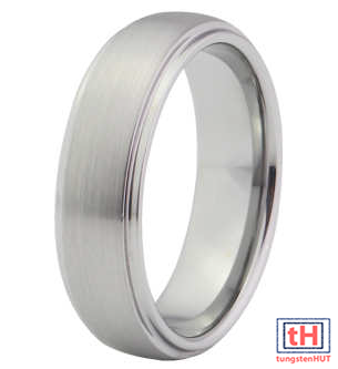 Brushed Tungsten Carbide Ring With Dome & Stepped Edges 6MM