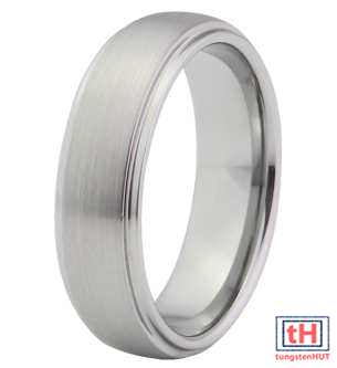 Brushed Tungsten Carbide Ring With Dome & Stepped Edges 7MM