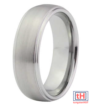 Brushed Tungsten Carbide Ring With Dome & Stepped Edges 8MM