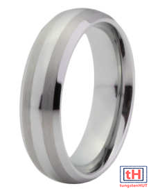 Brushed Tungsten Carbide Ring With Polished Dome and Beveled Edges 6MM