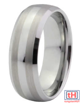 Brushed Tungsten Carbide Ring With Polished Dome and Beveled Edges 8MM