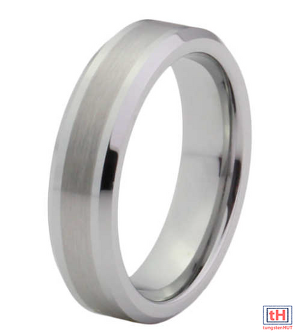 Brushed Beveled Tungsten Carbide Ring 6MM
