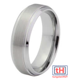 Brushed Tungsten Carbide Ring With Beveled and Step Edge 6MM