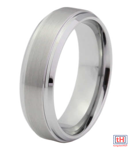 Brushed Tungsten Carbide Ring With Beveled and Step Edge 7MM