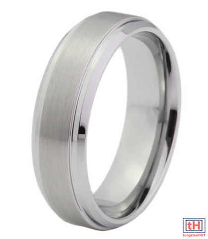 Brushed Tungsten Carbide Ring With Beveled and Step Edge 7MM