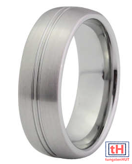Grooved Tungsten Carbide Ring With Brush, Polish and Domed Band