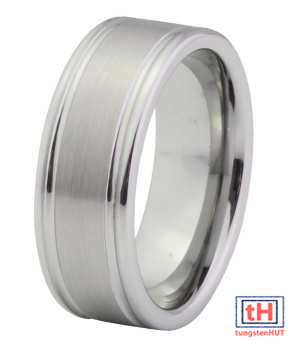 Grooved Tungsten Carbide Ring with Brush and Polish 8MM