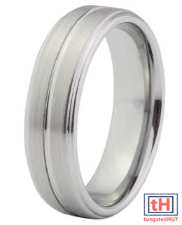 Grooved Tungsten Carbide Ring with Brush Finish