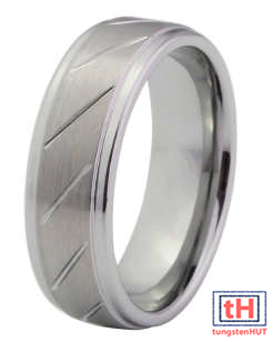 Grooved Design Tungsten Carbide Ring with Brush Finish 7MM