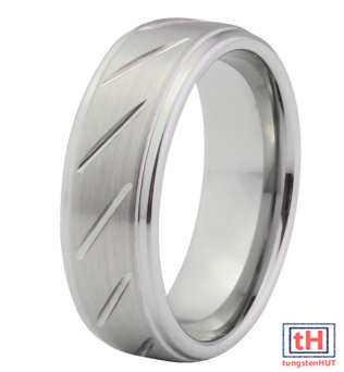 Grooved Design Tungsten Carbide Ring with Brush Finish 8MM
