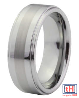 Brushed Tungsten Carbide Ring with Stepped Edge 8MM