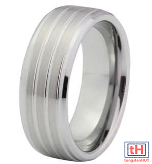Brushed Tungsten Carbide Ring with Beveled and Step Edge 9MM