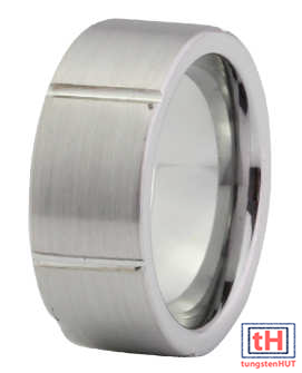 Brushed and Grooved Tungsten Carbide Ring 9MM