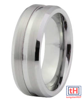 Brushed Tungsten Carbide Ring with Groove and Beveled Edge 8MM