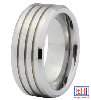 Grooved Polished Tungsten Carbide Ring with Beveled Edge 8MM