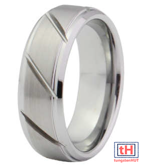 Grooved Design Tungsten Carbide Ring with Brush Finish 8MM