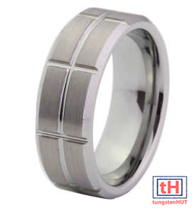Grooved Tungsten Carbide Ring with Beveled Edges 8MM