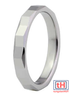 Faceted Tungsten Carbide Ring with Polish 3MM
