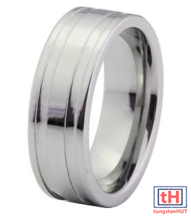 Flat Grooved Tungsten Carbide Ring with Polish 8MM