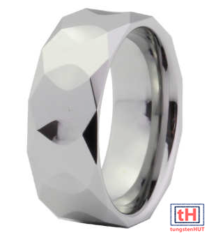 Polished shiny Faceted Tungsten Carbide Ring 9MM