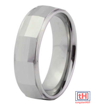 Faceted Tungsten Carbide Ring with Stepped Edge and Polish 7MM