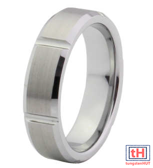 Grooved Tungsten Carbide Ring with Beveled Edges 7MM