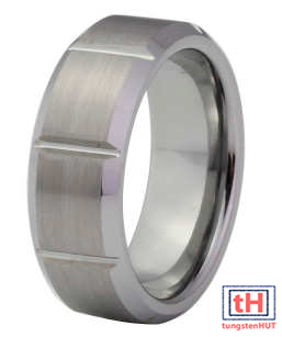 Grooved Tungsten Carbide Ring with Beveled Edges 8MM