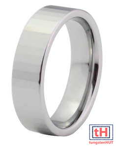 Polished Faceted Flat Tungsten Carbide Wedding Band 6MM