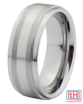Brushed Tungsten Carbide Ring with Stepped Edge and Polish 9MM