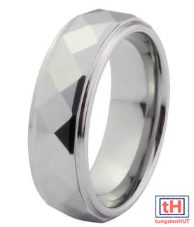 Faceted Tungsten Carbide Ring with Stepped Edges and Polish 7MM