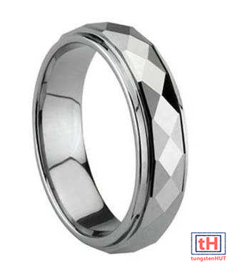 Faceted Tungsten Carbide Ring with Stepped Edges and Polish 6MM